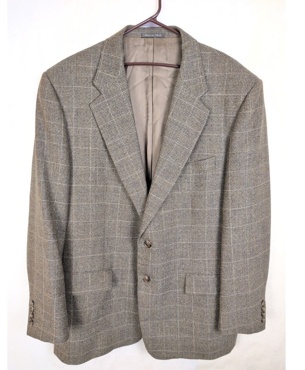 Corneliani tan check wool blazer jacket size IT 56R/US 46R Preppy Retro Classic
